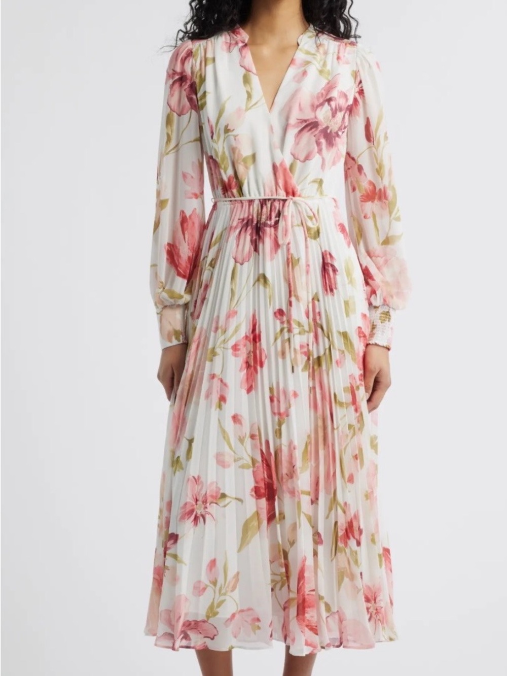 Ever New Pleated Floral Maxi Dress in Pink and Cream Size 8 NWT